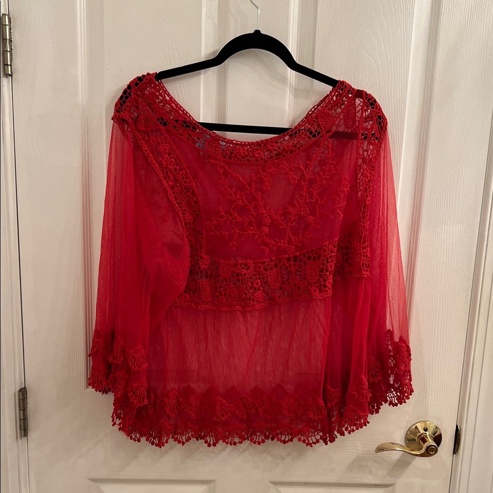 Chic Red Lace Blouse for Women